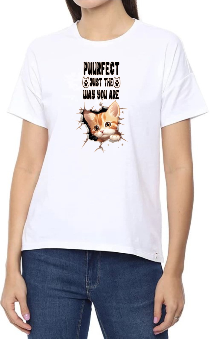Puurfect Round Neck Women White T-Shirt