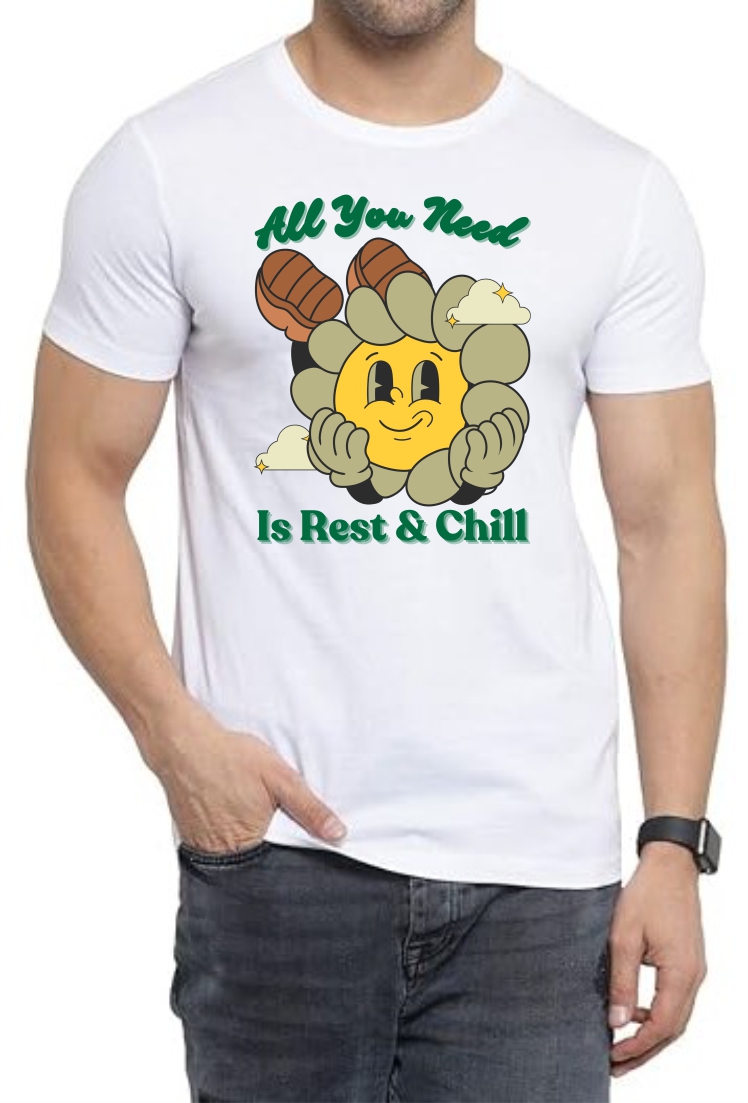 Rest & Chill (GRE) Round Neck Men White T-Shirt