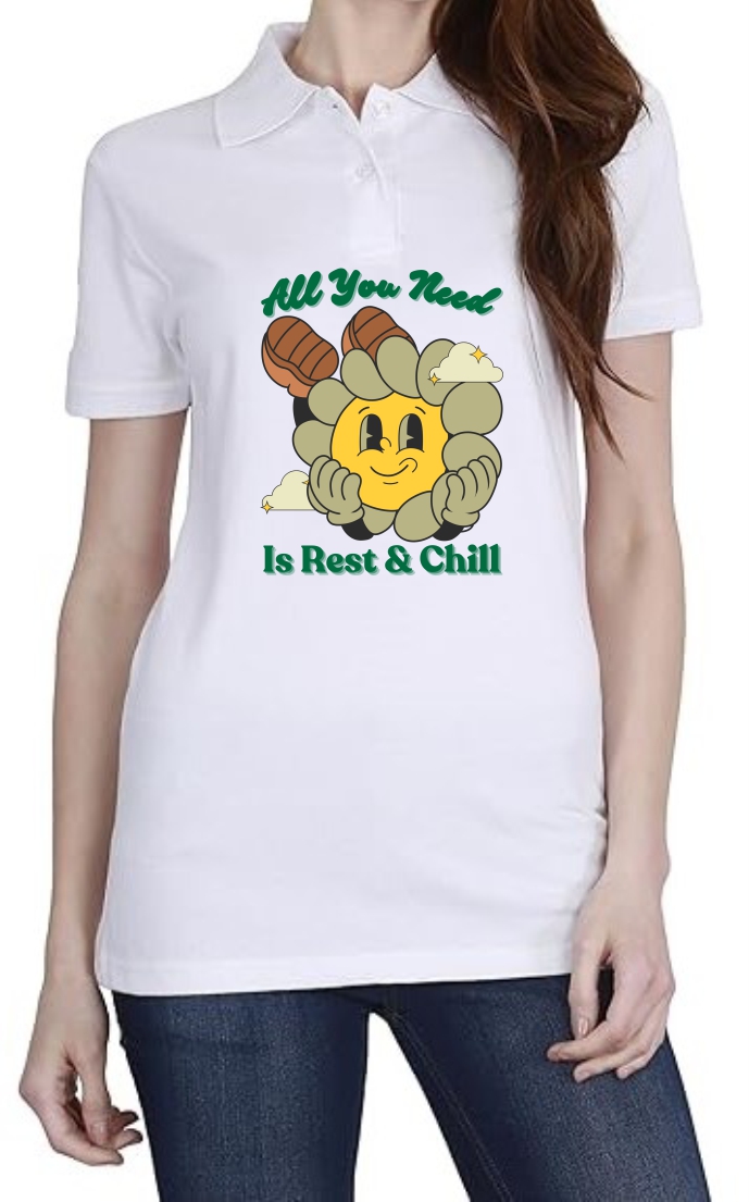 Rest & Chill (GRE) Polo Women White T-Shirt