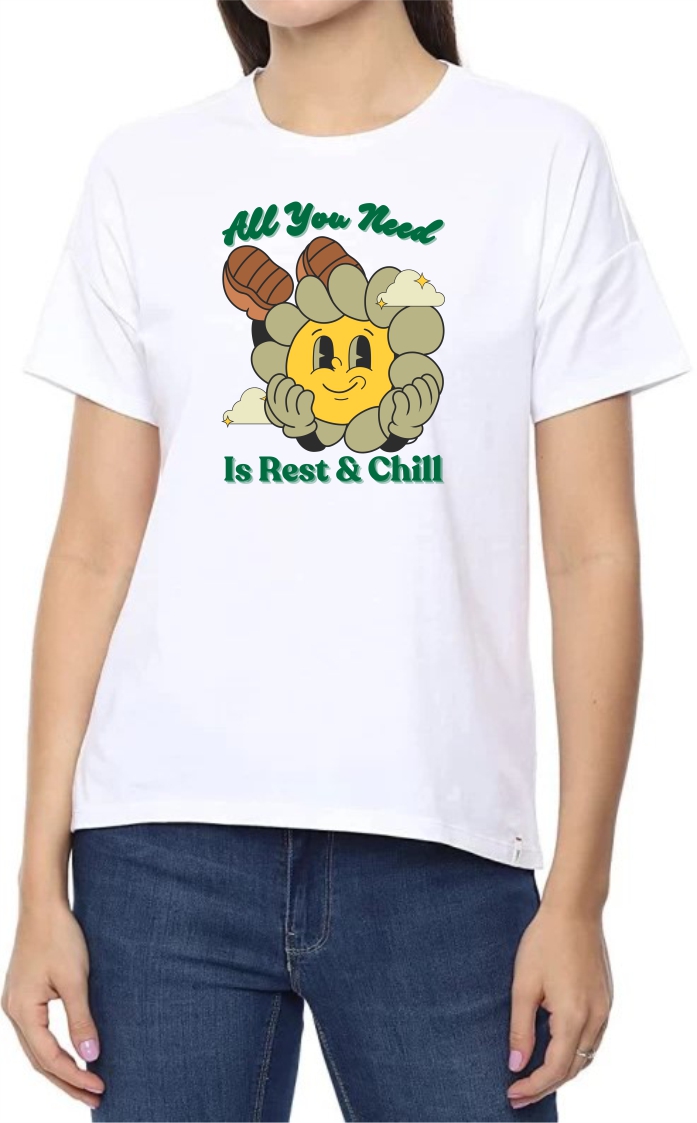 Rest & Chill (GRE) Round Neck Women White T-Shirt