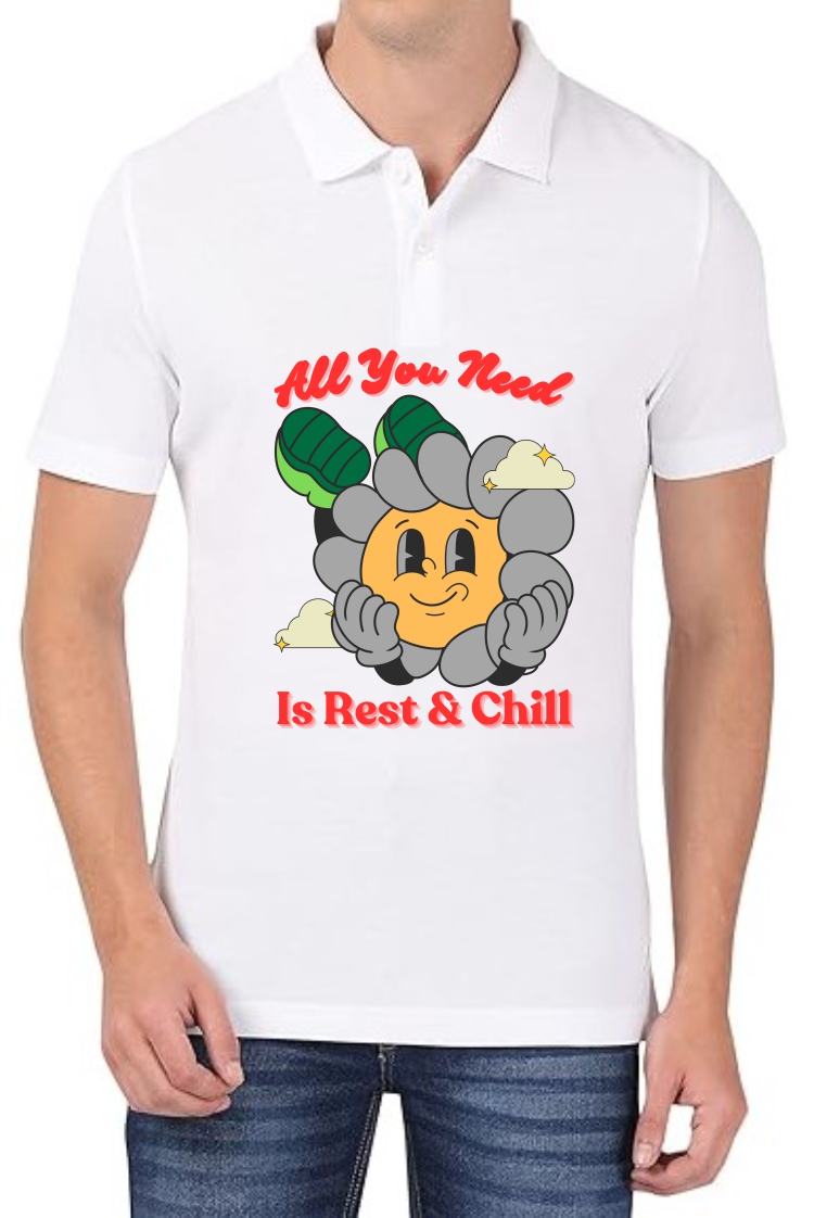 Rest & Chill (RED) Polo Men White T-Shirt