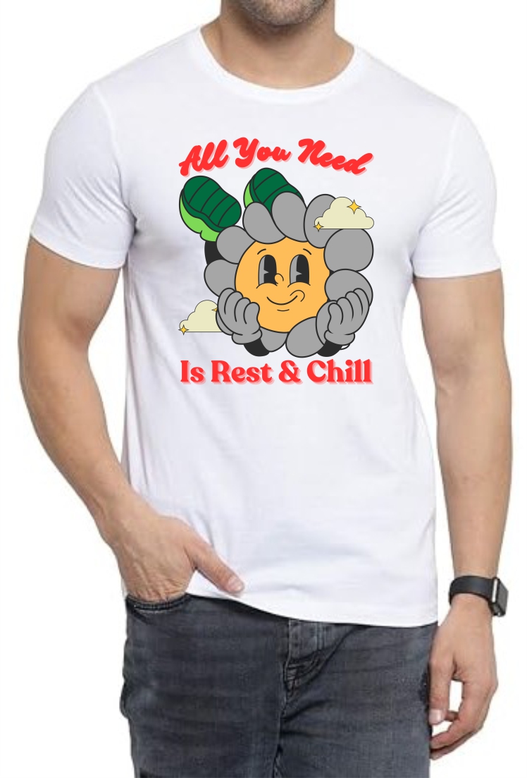 Rest & Chill (RED) Round Neck Men White T-Shirt