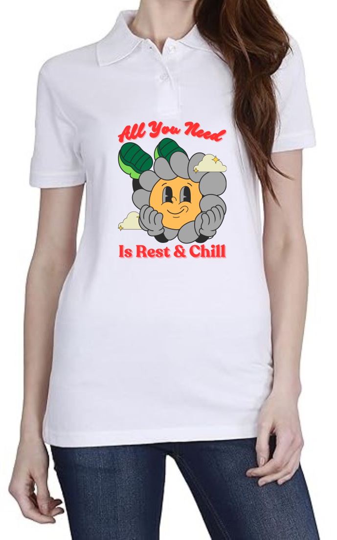 Rest & Chill (RED) Polo Women White T-Shirt