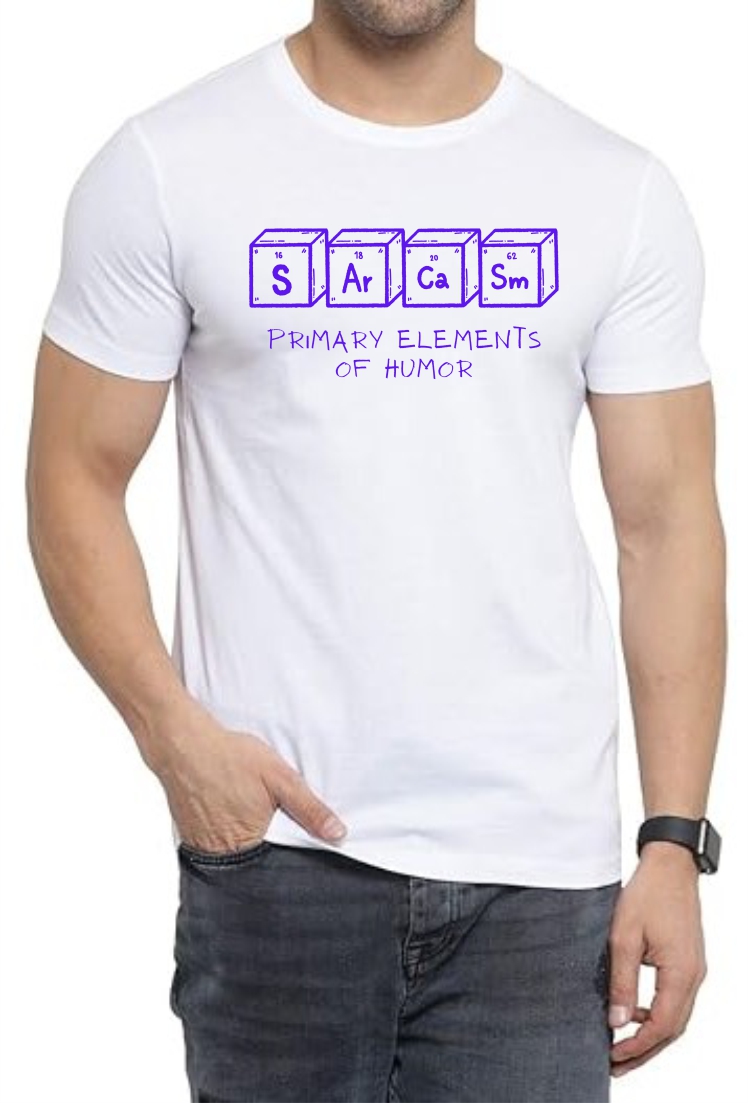 Sarcasm (BLU) Round Neck Men White T-Shirt