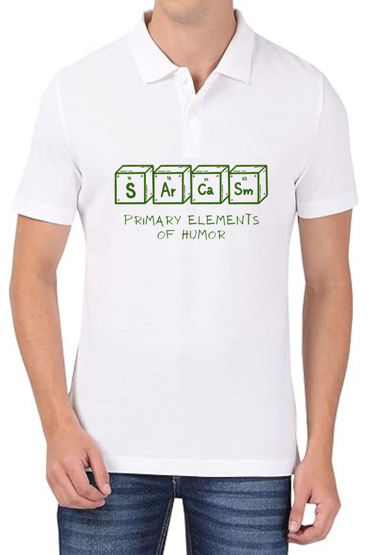 Sarcasm (GREEN) Polo Men White T-Shirt