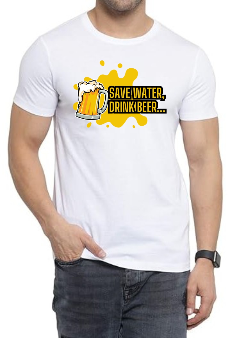 Save Water Round Neck Men White T-Shirt
