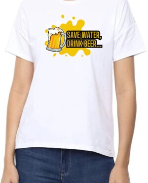 Save Water Round Neck Women White T-Shirt