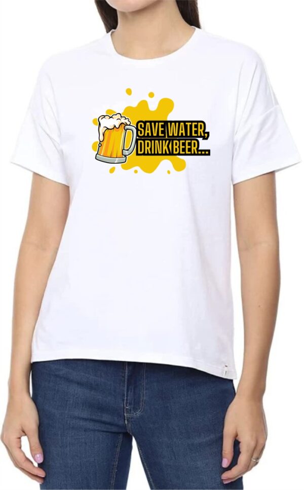 Save Water Round Neck Women White T-Shirt