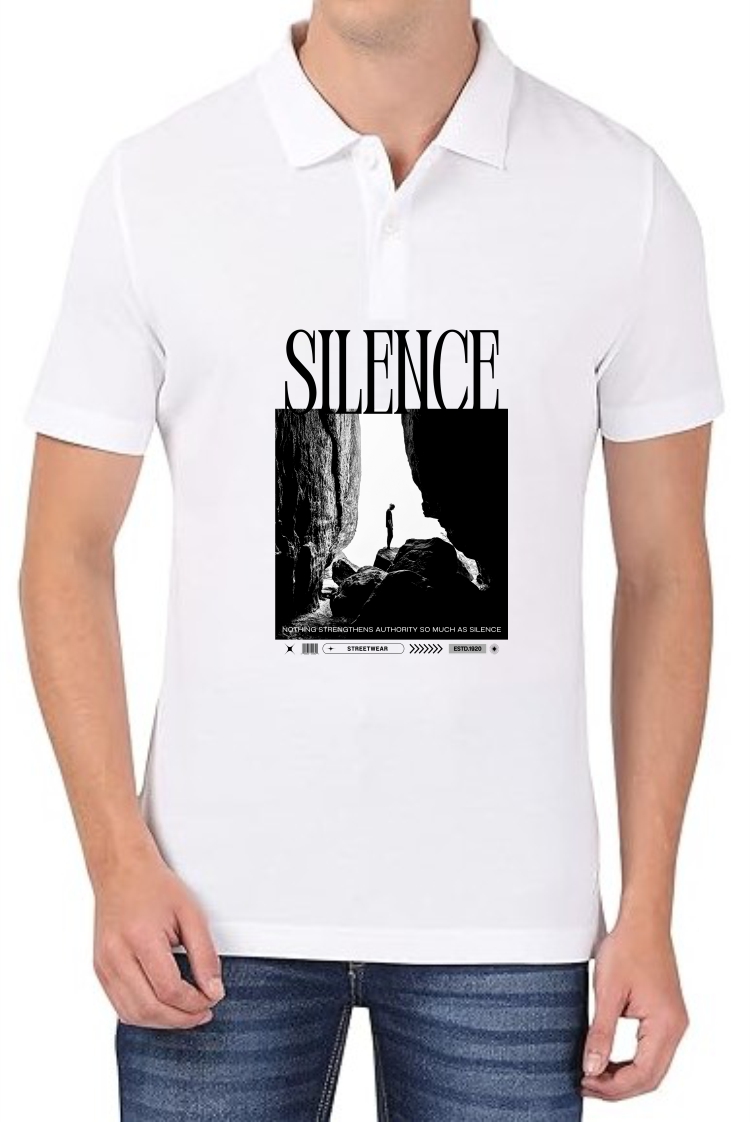Silence (BLK) Polo Men White T-Shirt