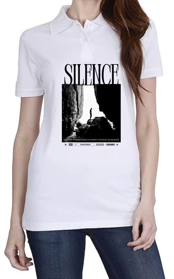 Silence (BLK) Polo Women White T-Shirt