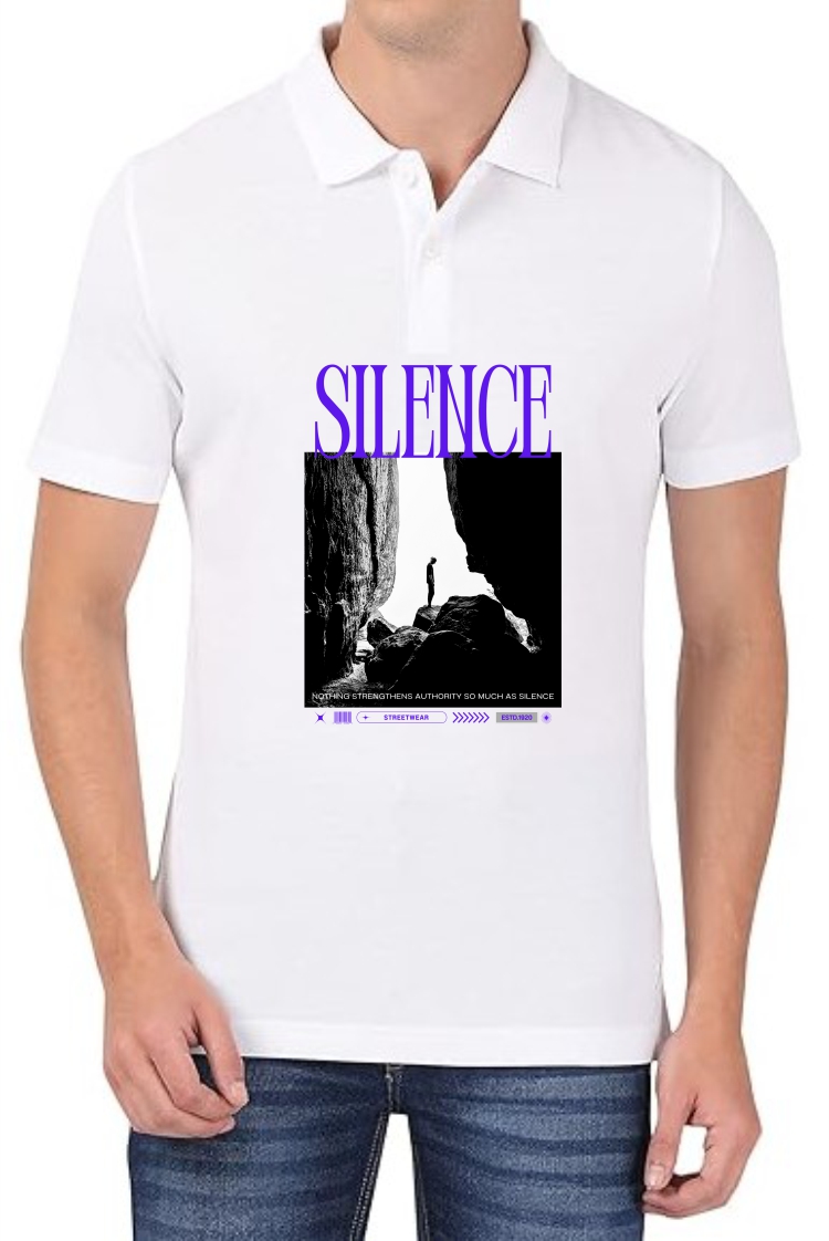 Silence (BLU) Polo Men White T-Shirt