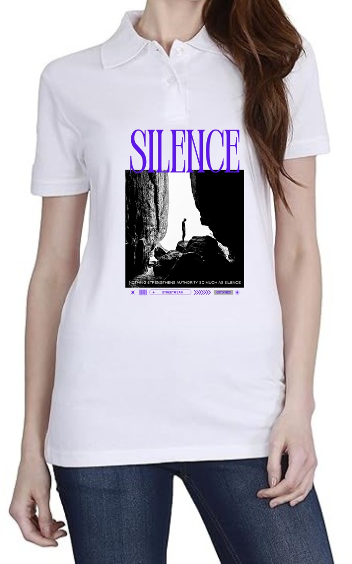 Silence (BLU) Polo Women White T-Shirt