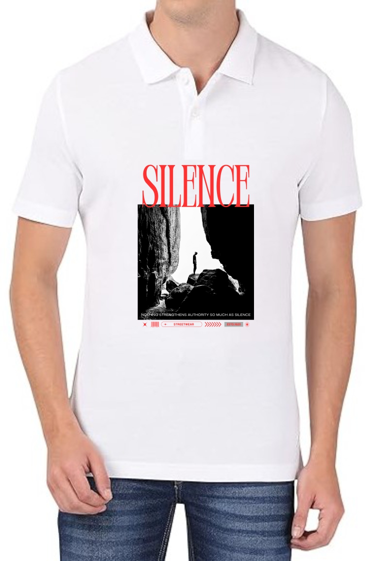 Silence (RED) Polo Men White T-Shirt