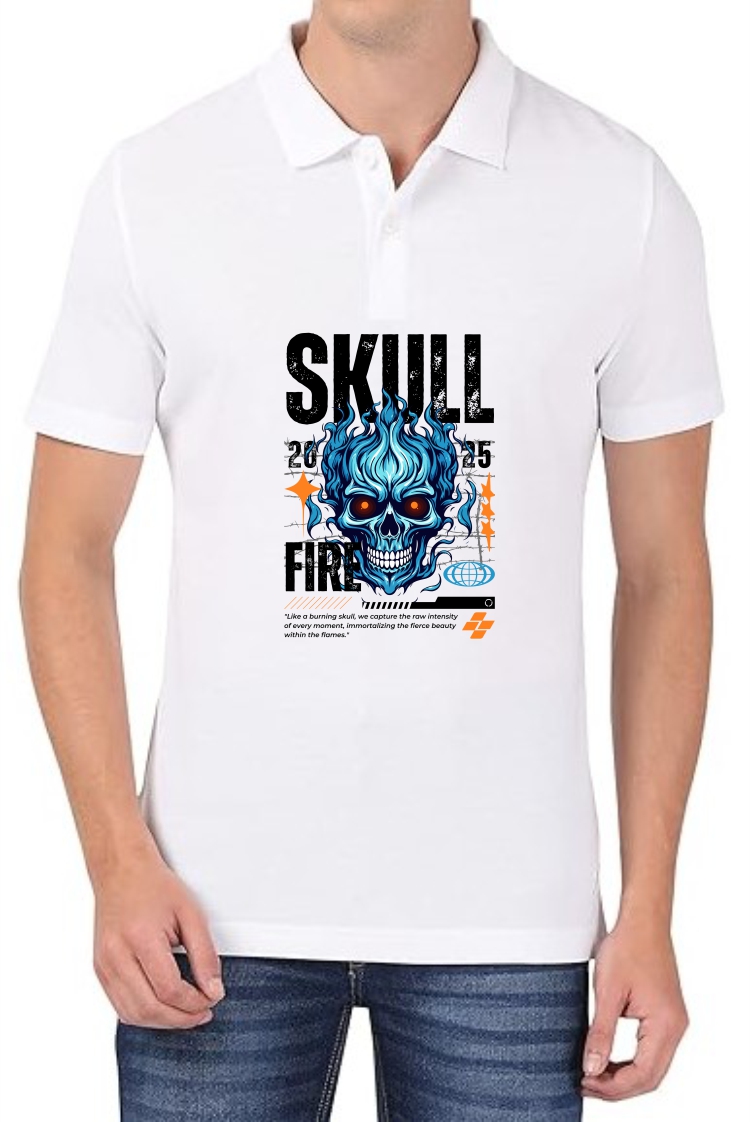 Skull (BLK) Polo Men White T-Shirt
