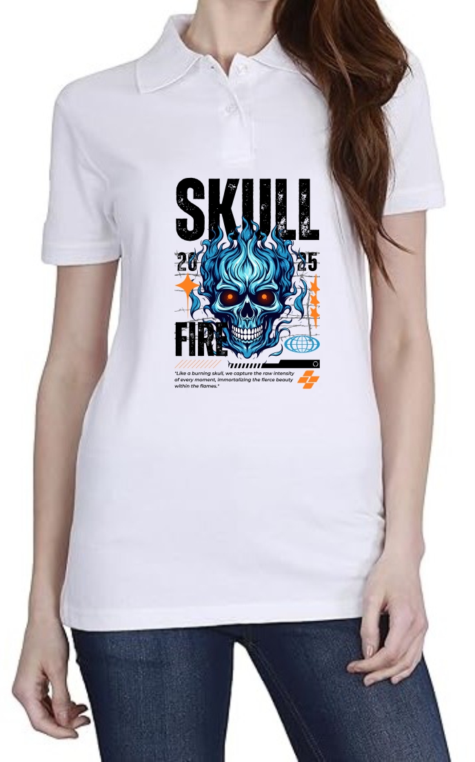 Skull (BLK) Polo Women White T-Shirt
