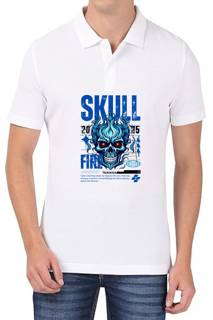 Skull (BLU) Polo Men White T-Shirt