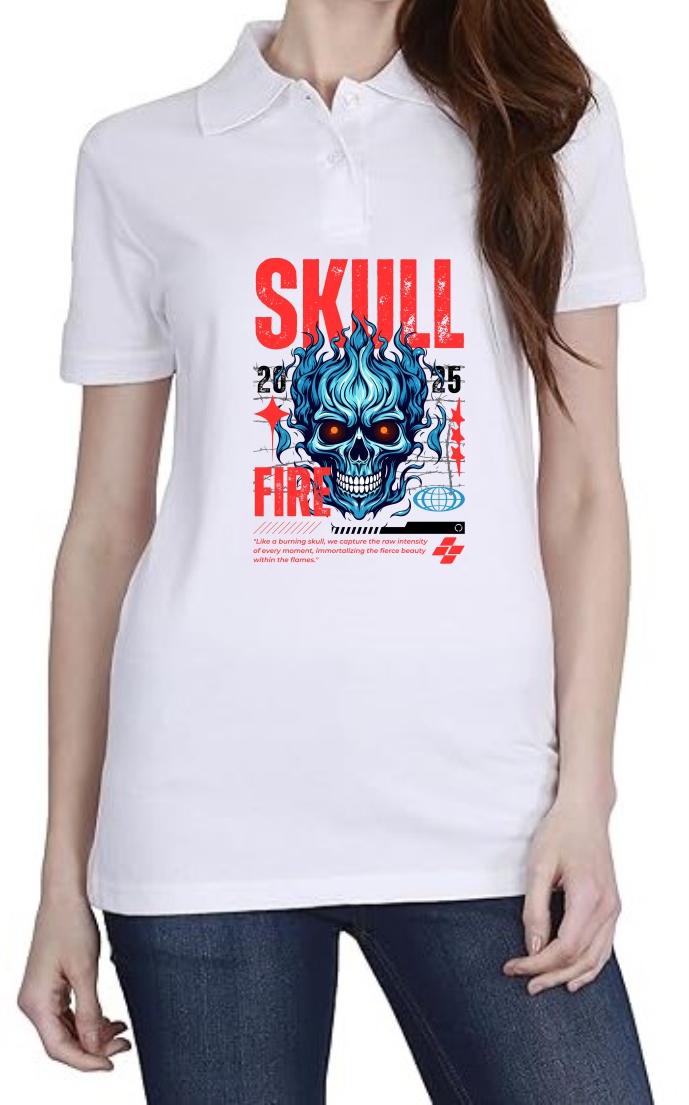 Skull (RED) Polo Women White T-Shirt