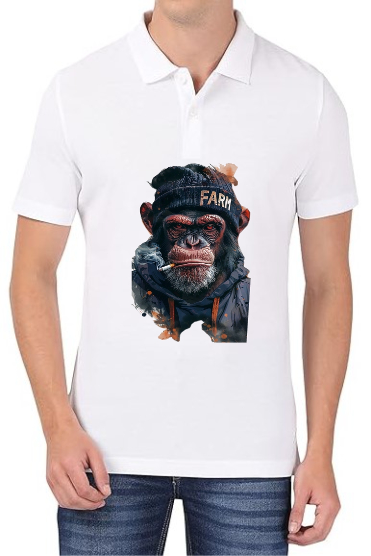 Smoking Gorilla Polo Men White T-Shirt