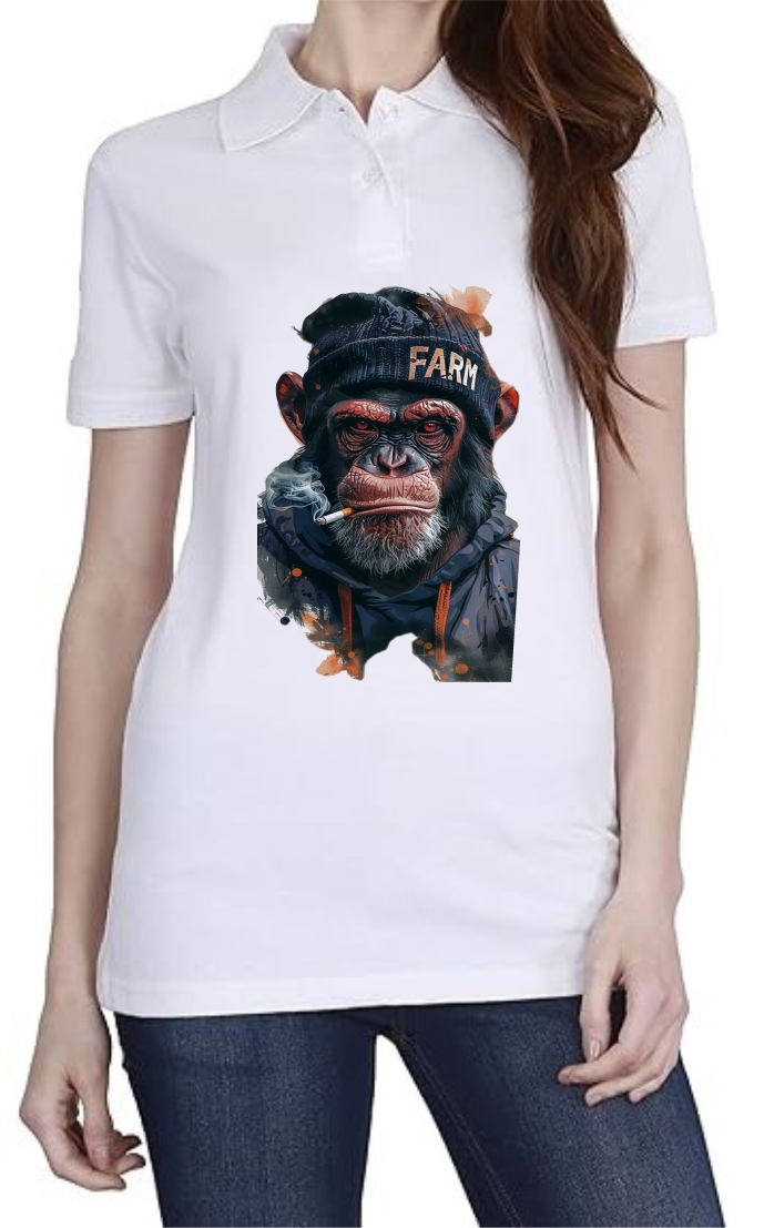 Smoking Gorilla Polo Women White T-Shirt