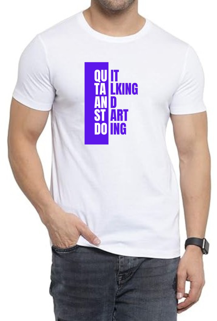 Start Doing (BLU) Round Neck Men White T-Shirt