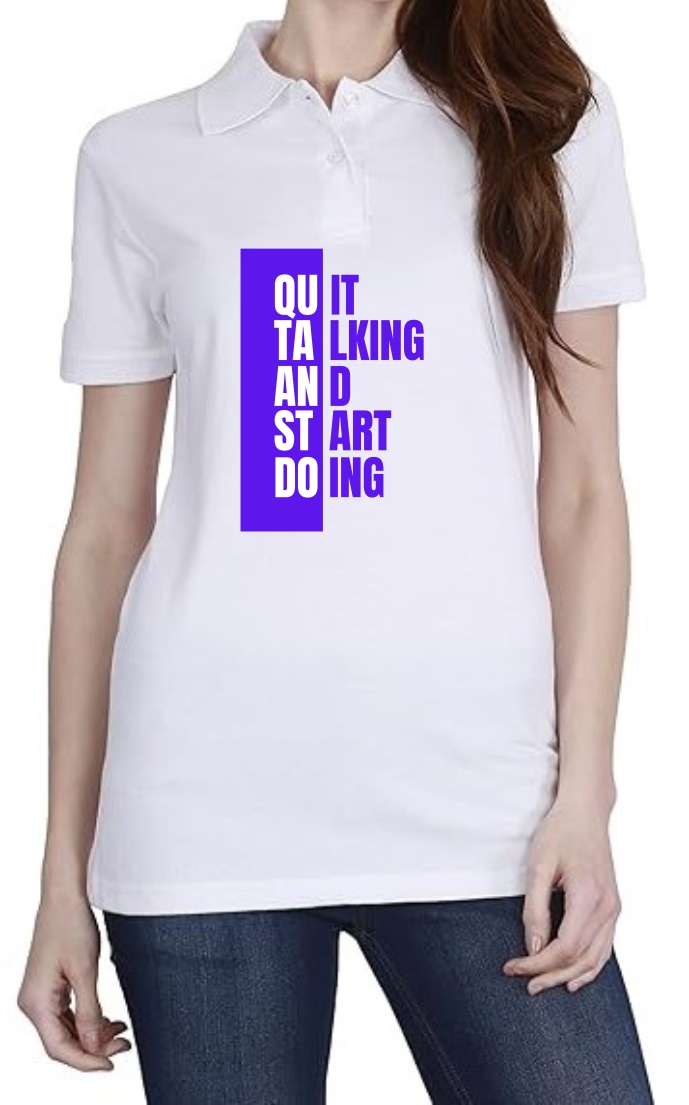 Start Doing (BLU) Polo Women White T-Shirt