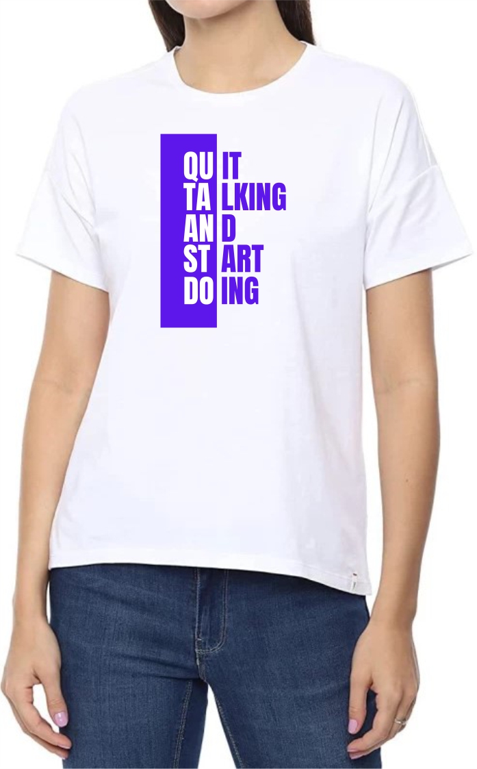 Start Doing (BLU) Round Neck Women White T-Shirt
