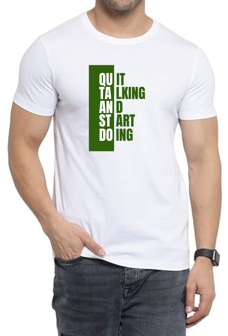 Start Doing (GREEN) Round Neck Men White T-Shirt