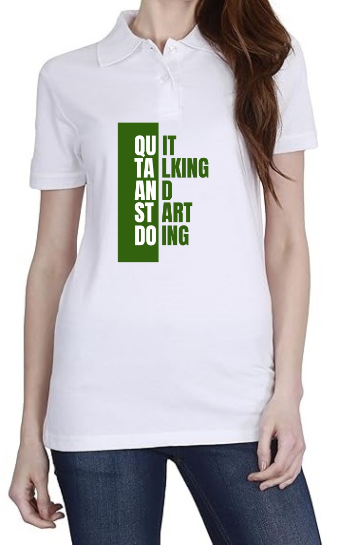 Start Doing (GREEN) Polo Women White T-Shirt