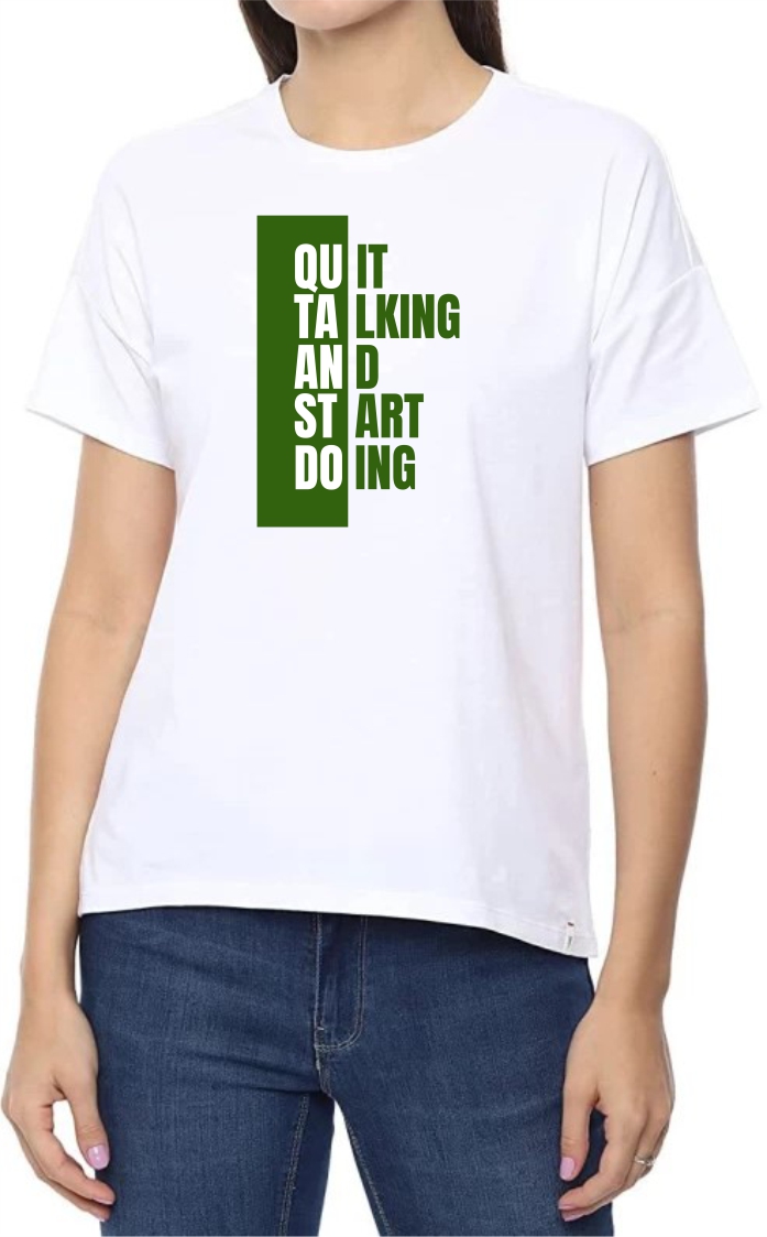Start Doing (GREEN) Round Neck Women White T-Shirt