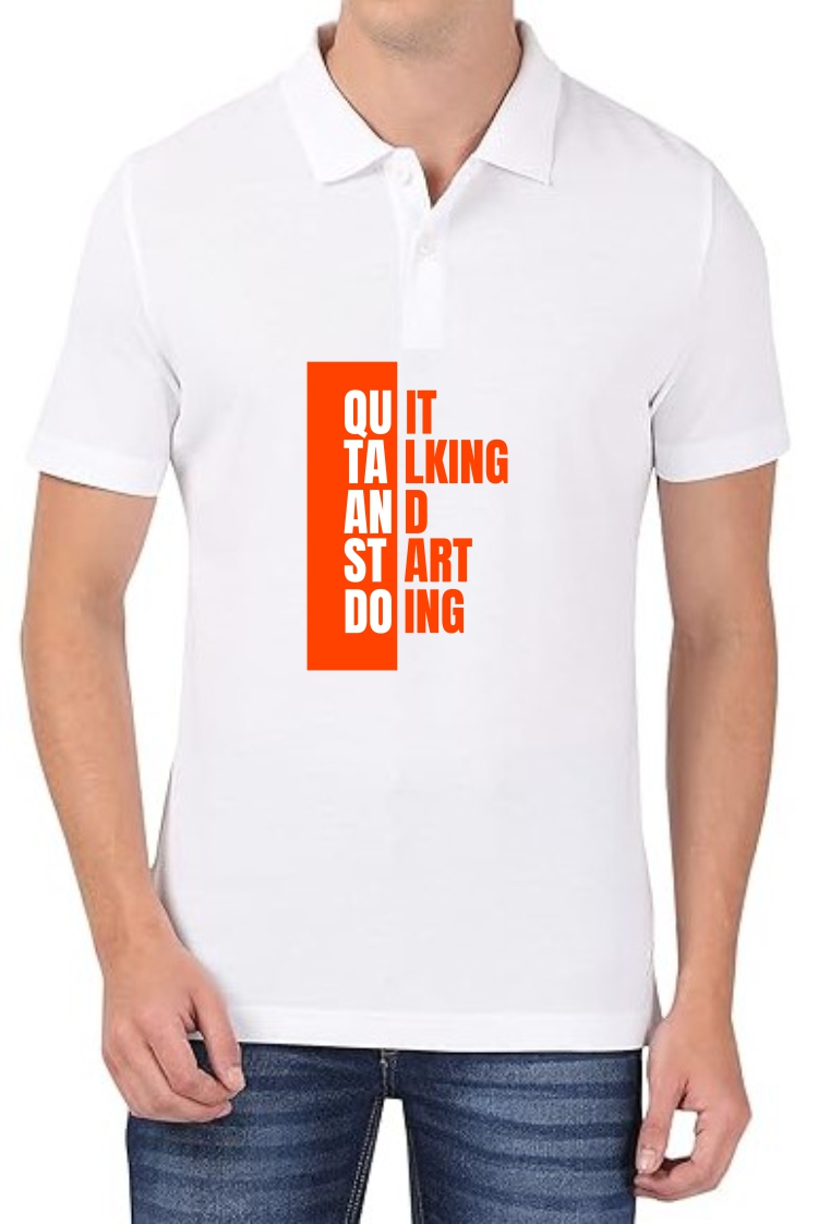 Start Doing (ORANGE) Polo Men White T-Shirt