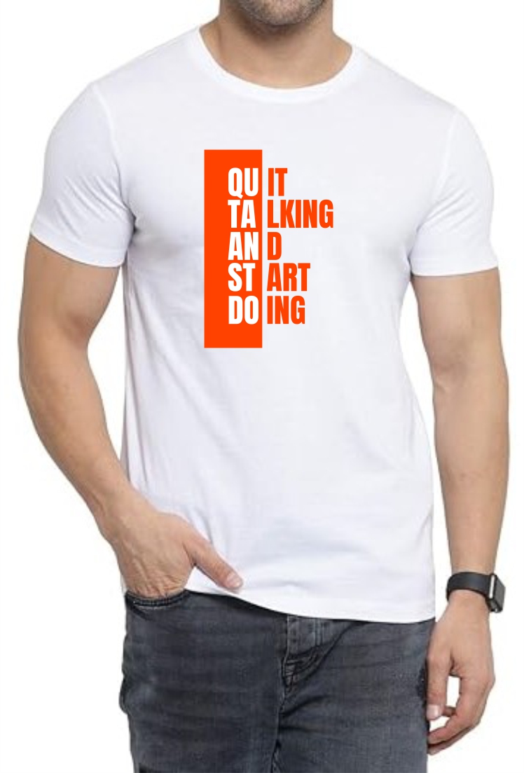 Start Doing (ORANGE) Round Neck Men White T-Shirt