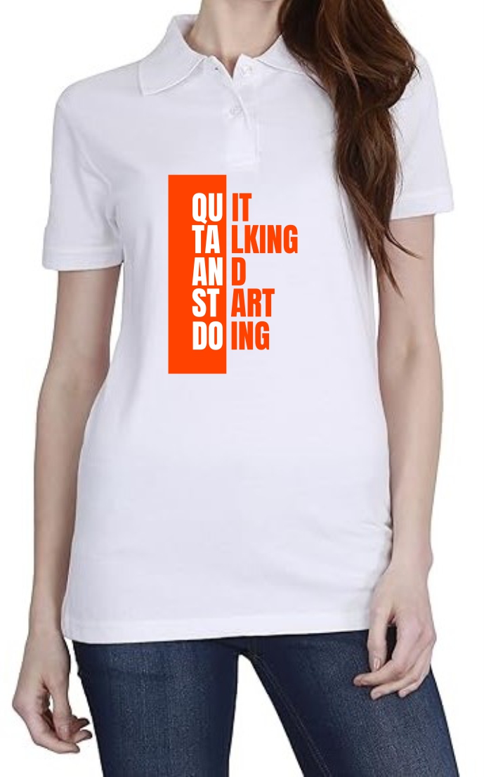 Start Doing (ORANGE) Polo Women White T-Shirt