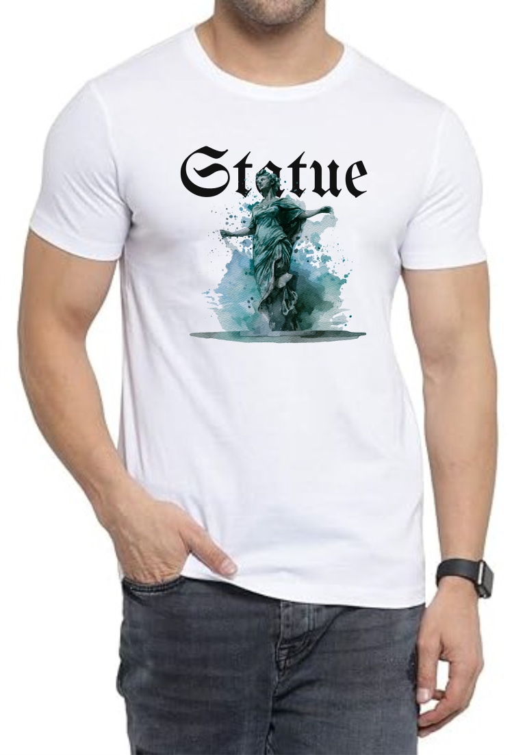 Statue Round Neck Men White T-Shirt