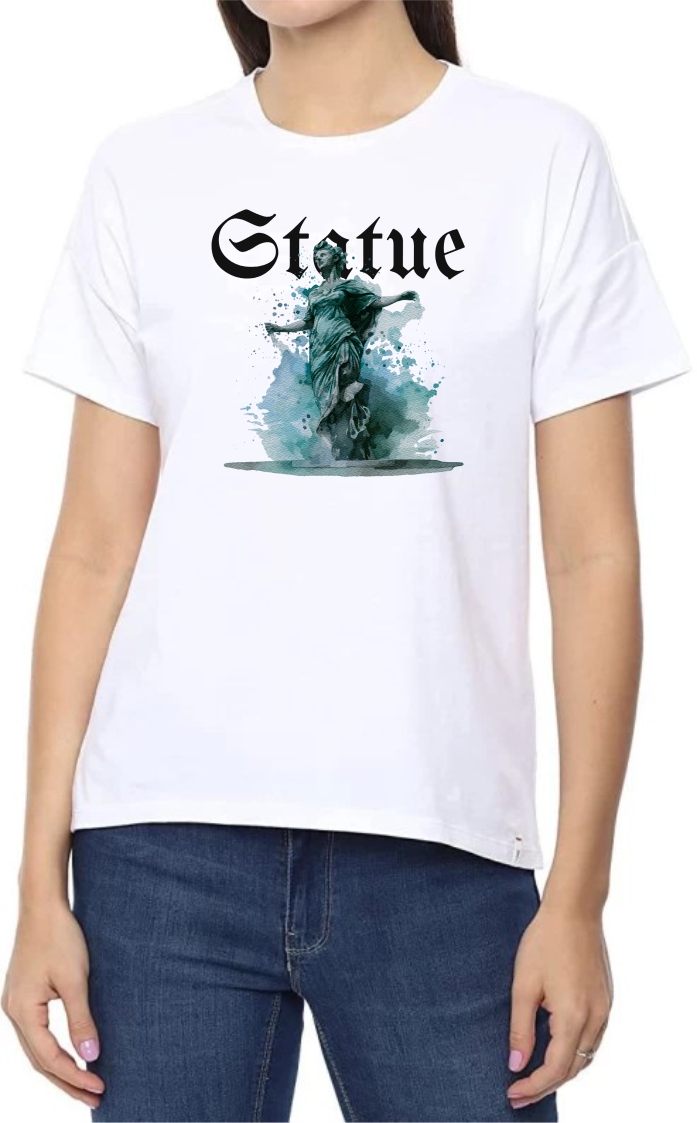 Statue Round Neck Women White T-Shirt