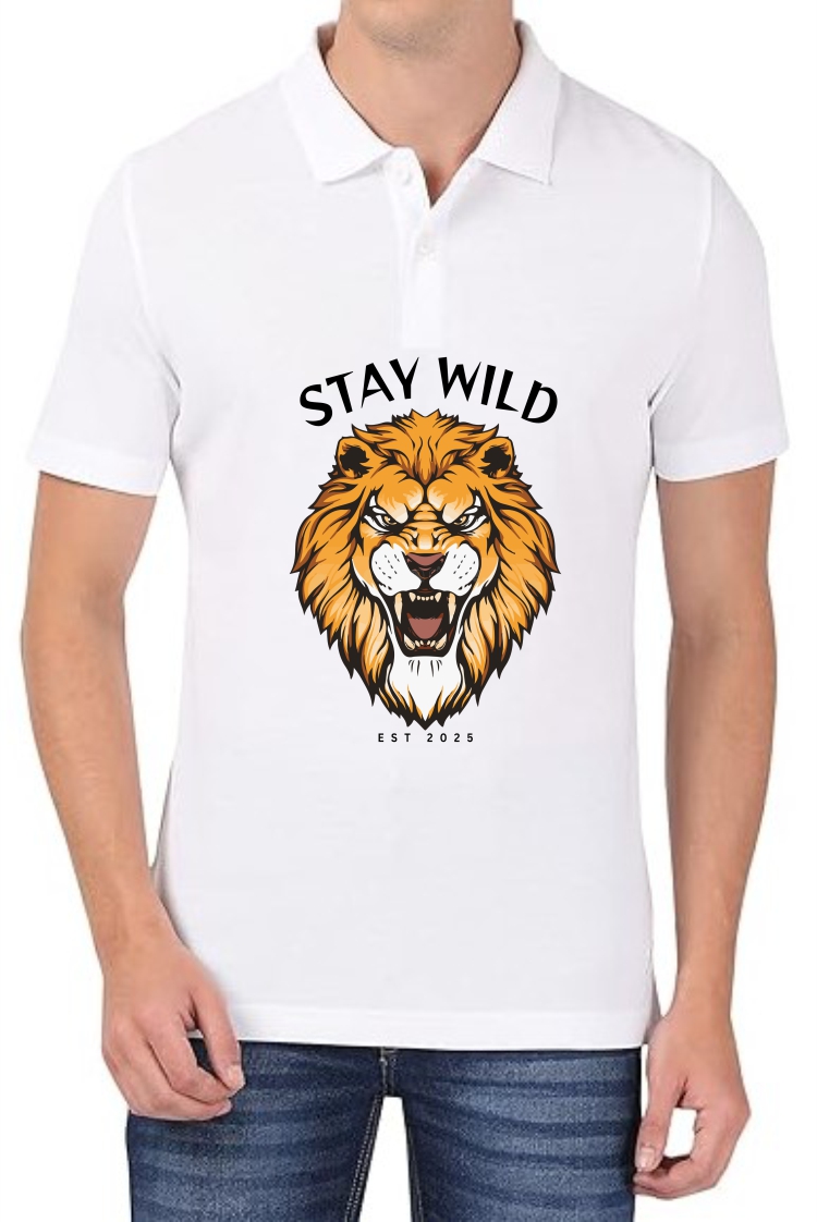 Stay Wild Polo Men White T-Shirt