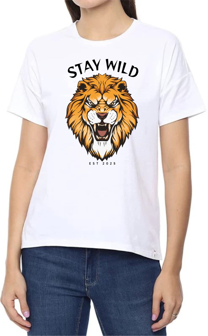 Stay Wild Round Neck Women White T-Shirt