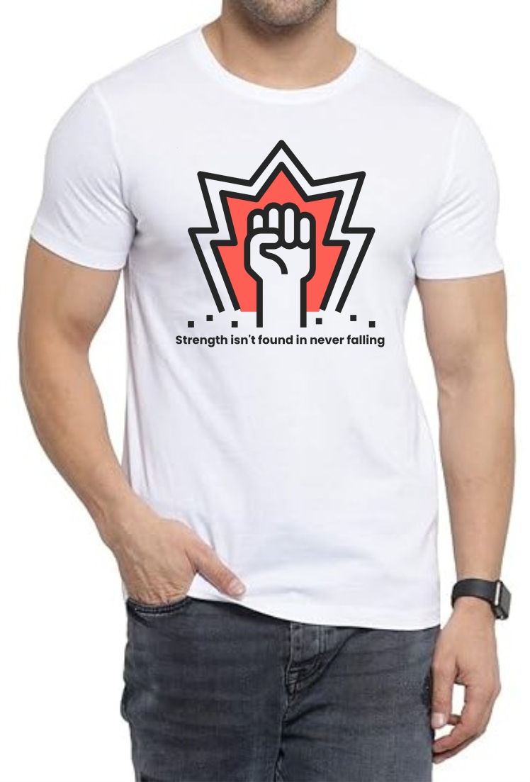 Strength Round Neck Men White T-Shirt