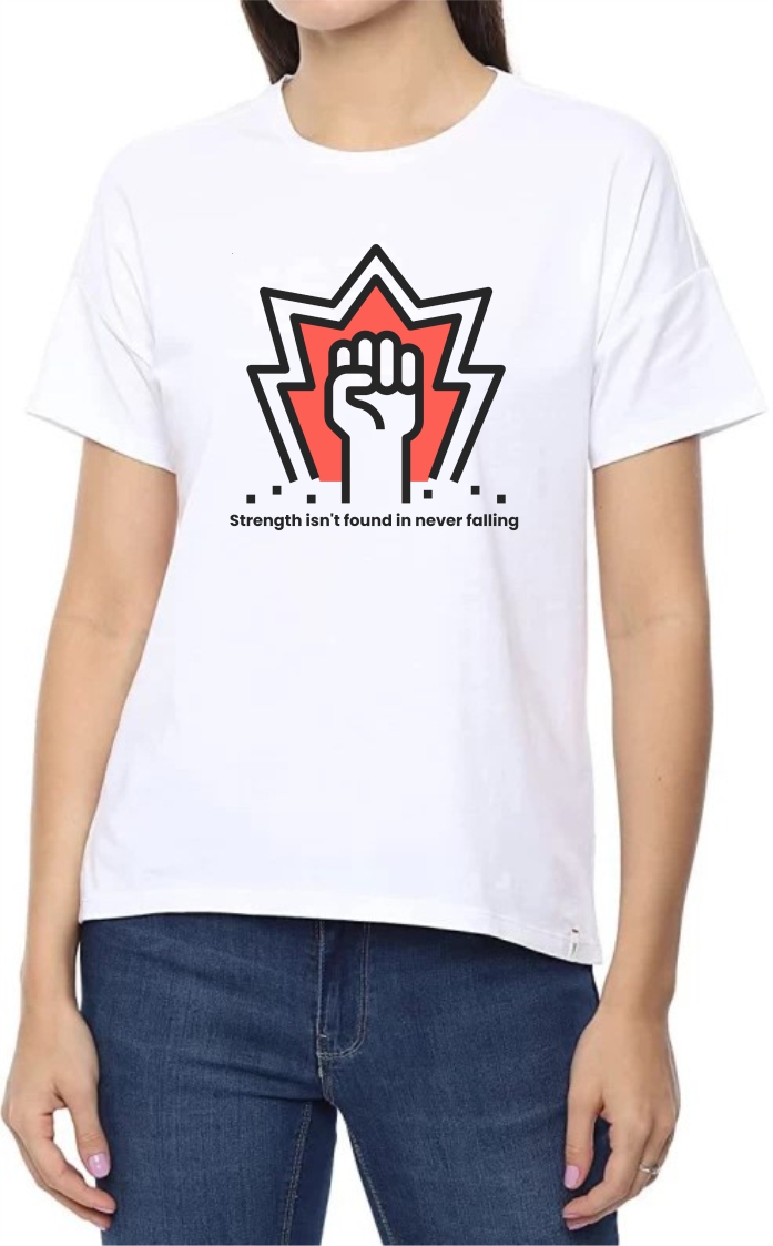Strength Round Neck Women White T-Shirt