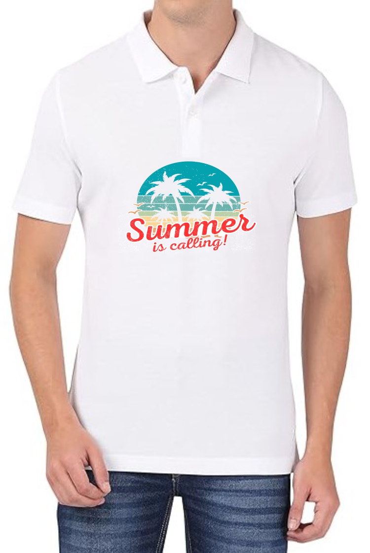 Summer Calling Polo Men White T-Shirt