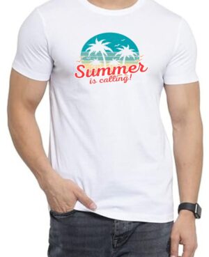 Summer Calling Round Neck Men White T-Shirt