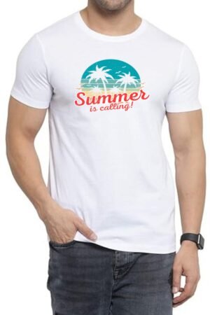 Summer Calling Round Neck Men White T-Shirt