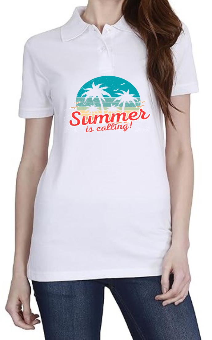 Summer Calling Polo Women White T-Shirt
