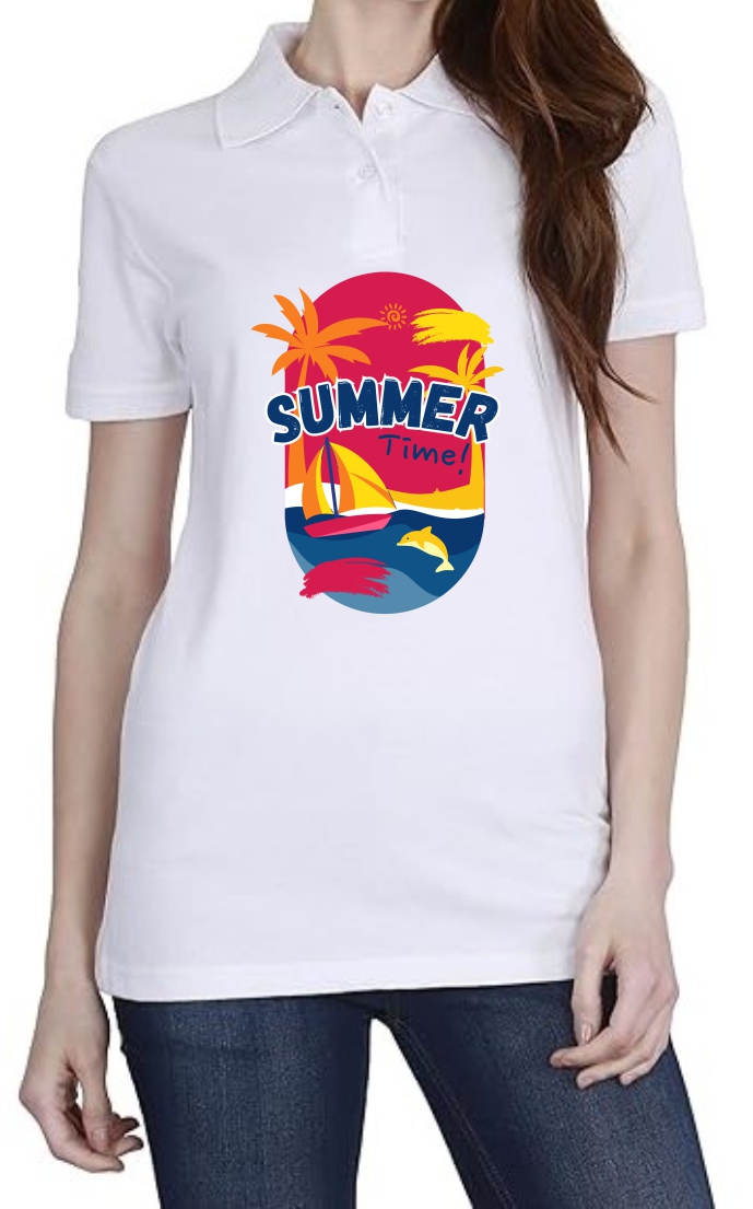 Summer Time Polo Women White T-Shirt