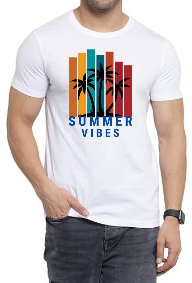 Summer Vibes Round Neck Men White T-Shirt