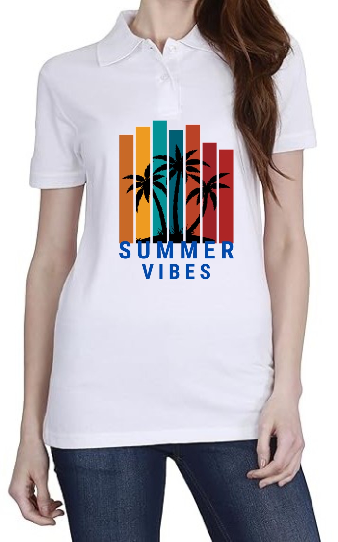 Summer Vibes Polo Women White T-Shirt
