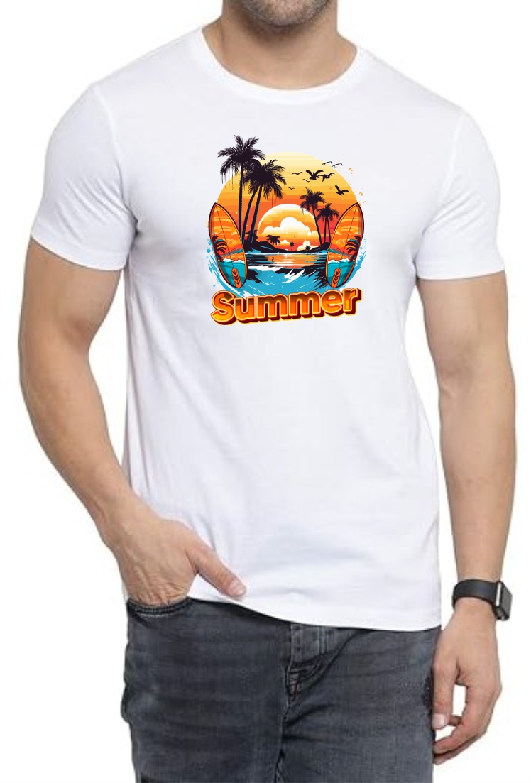 Summer1 Round Neck Men White T-Shirt