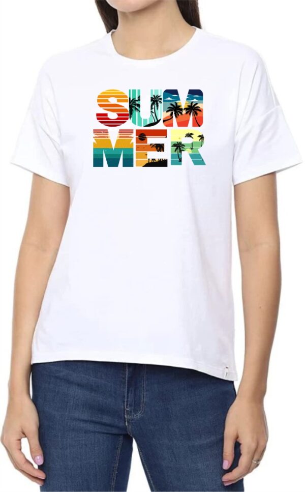 Summer Round Neck Women White T-Shirt