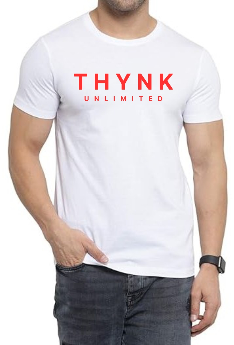 THYNK Unlimited (RED) Round Neck Men White T-Shirt