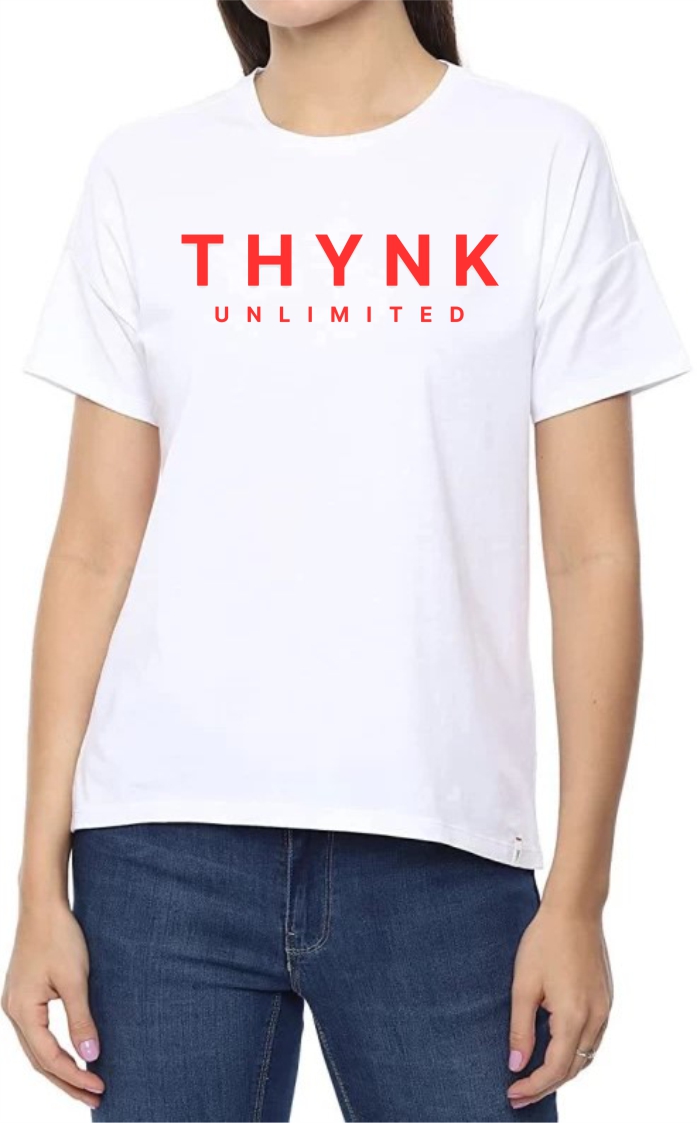 THYNK Unlimited (RED) Round Neck Women White T-Shirt