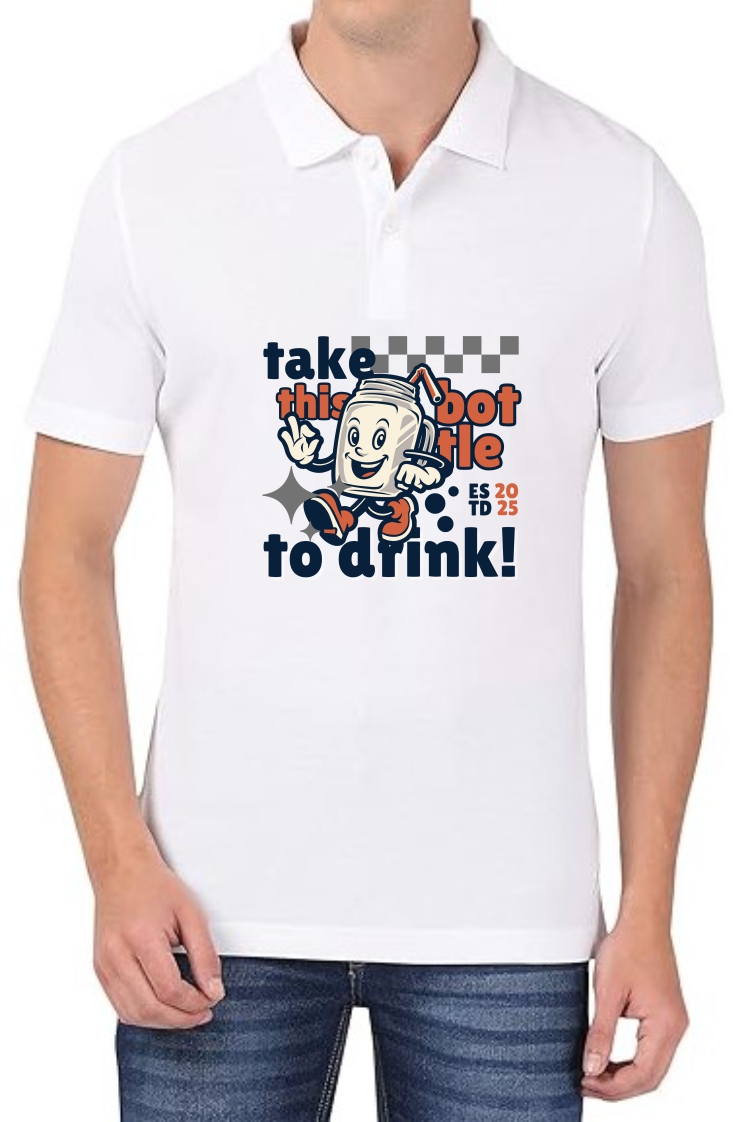 Take This Bottle Polo Men White T-Shirt
